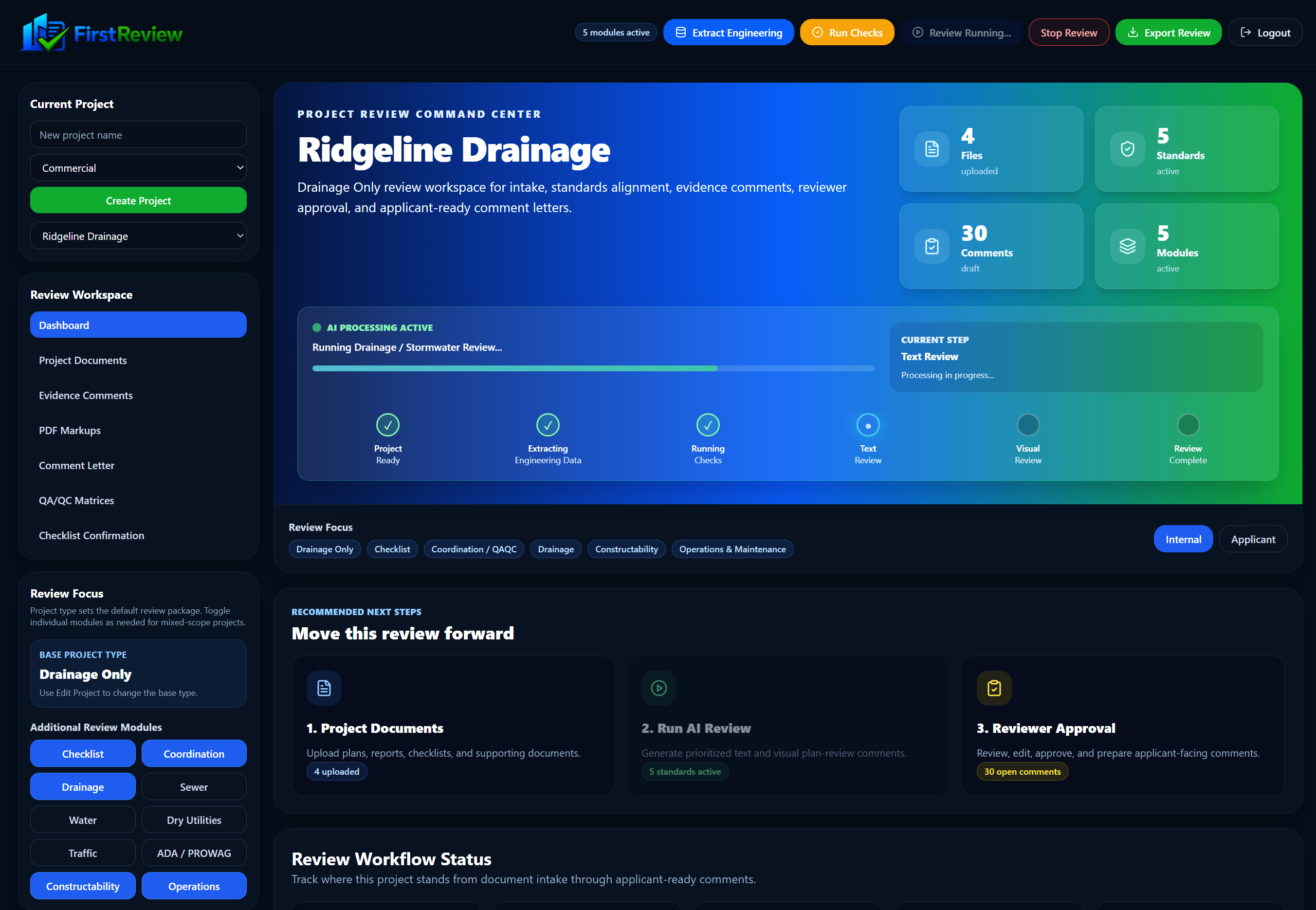 FirstReview dashboard